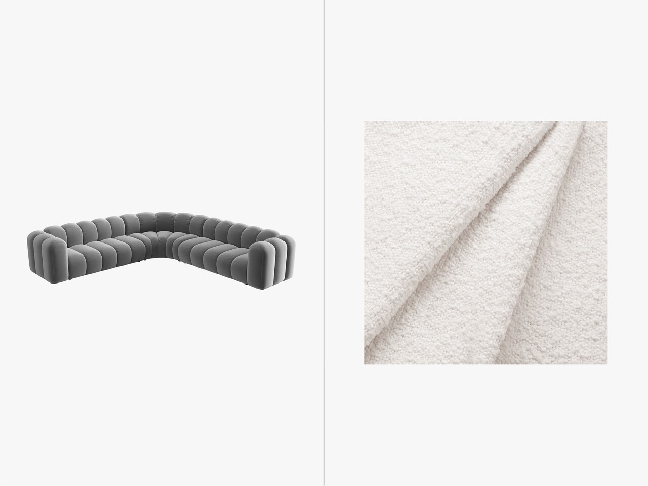 Coltar simetric modular 5 locuri, Lupine-101, Micadoni Home, 309x309x70 cm, tesatura boucle, alb Colțare